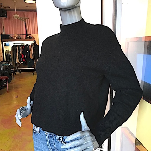 EVERLANE Wool Blend Crop Mockneck Sweater in Black EUC/sz S - Picture 9 of 13